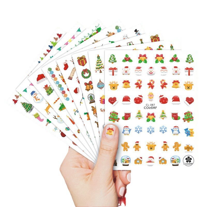 Cross-Border Export Popular Cl Simulated Gold Foil Nail Art Stickers Christmas Decoration Snowman Snowflake Nail Art Stickers Laser Wholesale