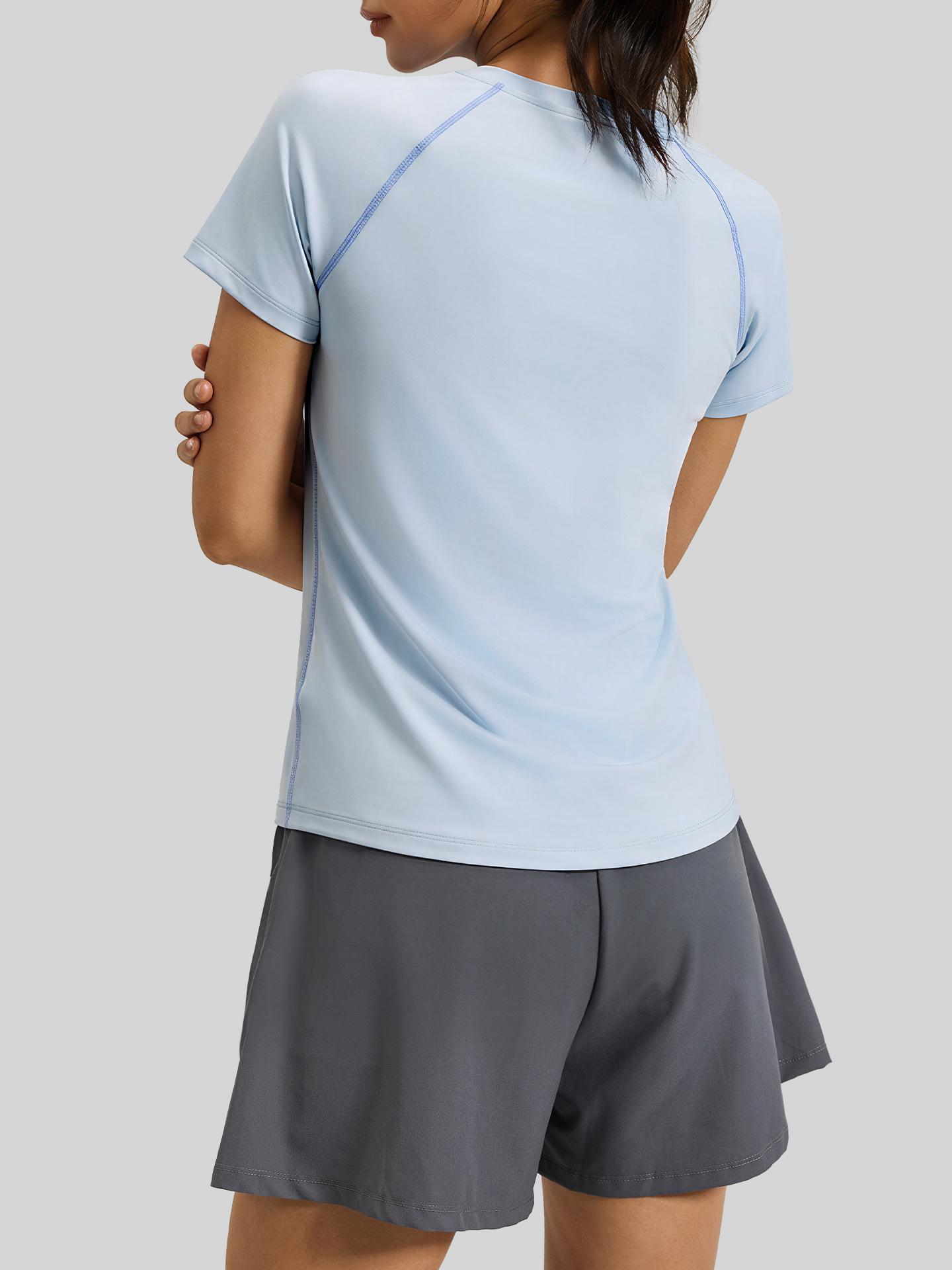 Juyitang Summer Round Neck Sports Style Slimming Look Yoga Top Women's Breathable Loose Versatile Sports Short-Sleeved T-Shirt