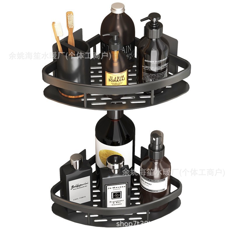 Bathroom triangle basket suction cup wall-mounted space aluminum shower room triangle punch-free bathroom corner storage rack