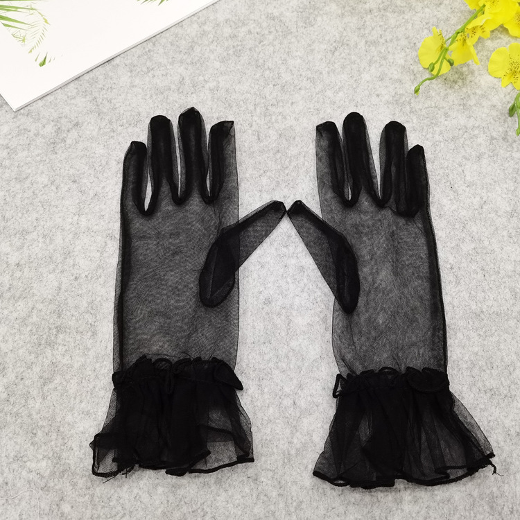 Wedding Gloves Women's Korean-style Transparent Thin Mesh Short Color Black and White Pink Bag Fingers Spring Summer Autumn Dress New