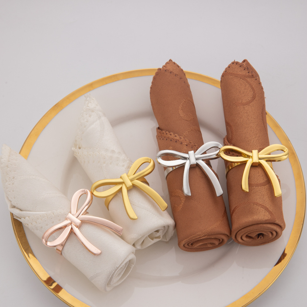 Cross-Border Hot-Selling Golden Bow Napkin Ring European and American Popular Metal Table Setting Fashionable Glossy Napkin Buckle