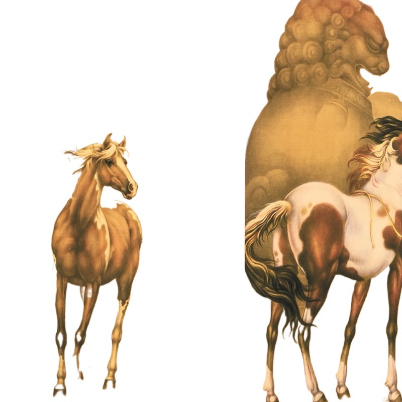 Antique Wholesale Brocade Painting Hanging Painting Long Scroll Painting Qianlong Eight骏图 Office Hanging Painting Decoration Living Room Painting