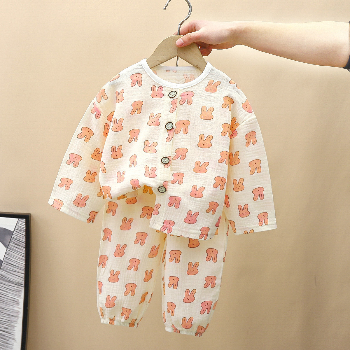 Spring Kidsren's Pajamas Set, Type a 100 Cotton Home Clothes, Double-Layer Baby Clothes, Pure Cotton Type a Set