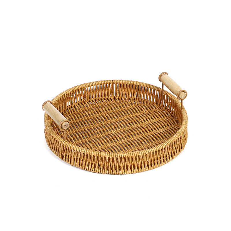 Rattan-like Fruit Plate Hand-woven Japanese Bread Basket Steamed Bread Basket Living Room Household Storage Basket Rattan-woven Binaural Tray