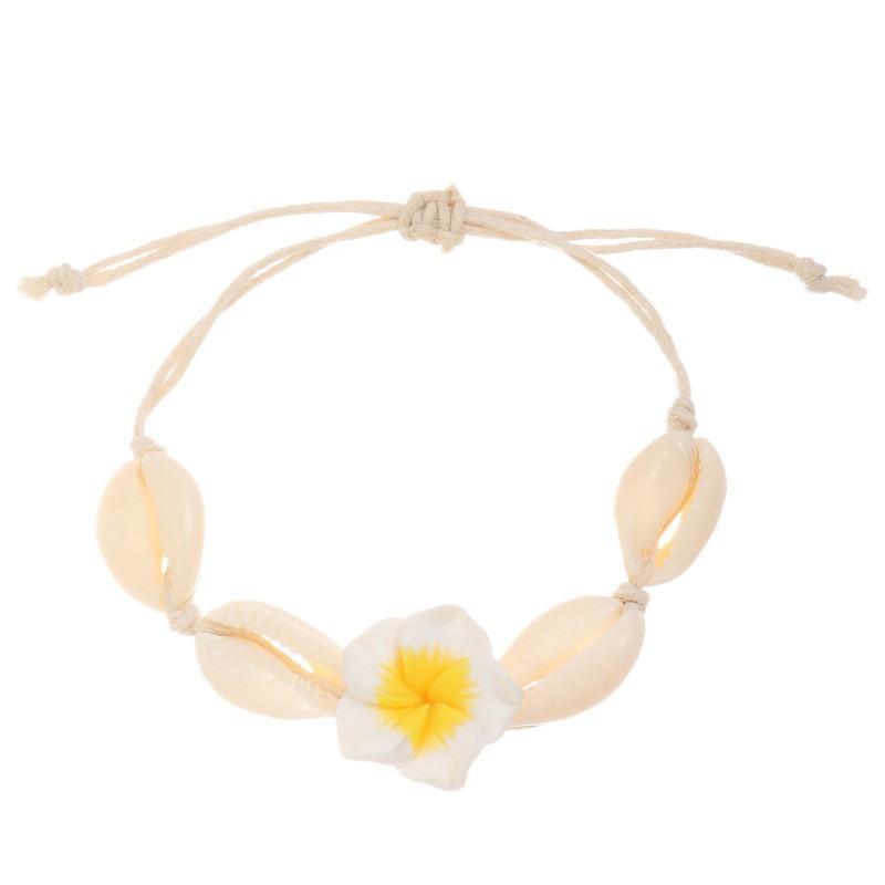 Cross-Border New Holiday Style Knotted Shell Anklet Bohemian Frangipani Braided Beach Flower Anklet Wholesale