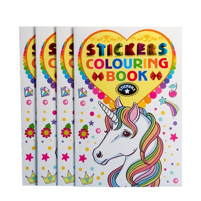 Cartoon unicorn coloring book A5 cute coloring book kindergarten graffiti book Children's sticker book with 2 stickers