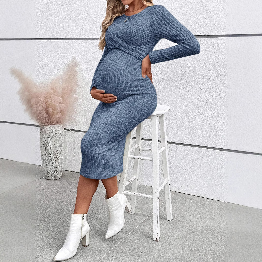 Pregnant Women dress Cross-border European and American Foreign Trade Long Sleeve Pregnant Women's Skirt Temperament Kink Slim Maternity Dress