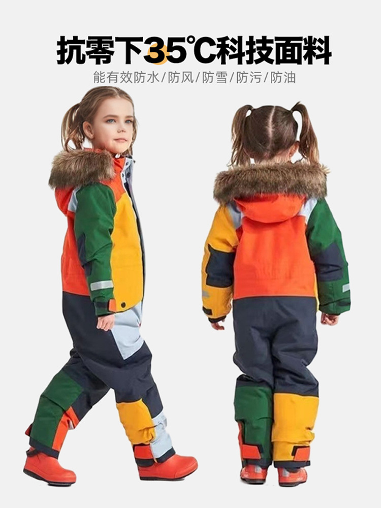 2025 foreign new children's ski clothing suit children's conjoined thickened warm windproof waterproof cotton-padded jacket winter outdoor