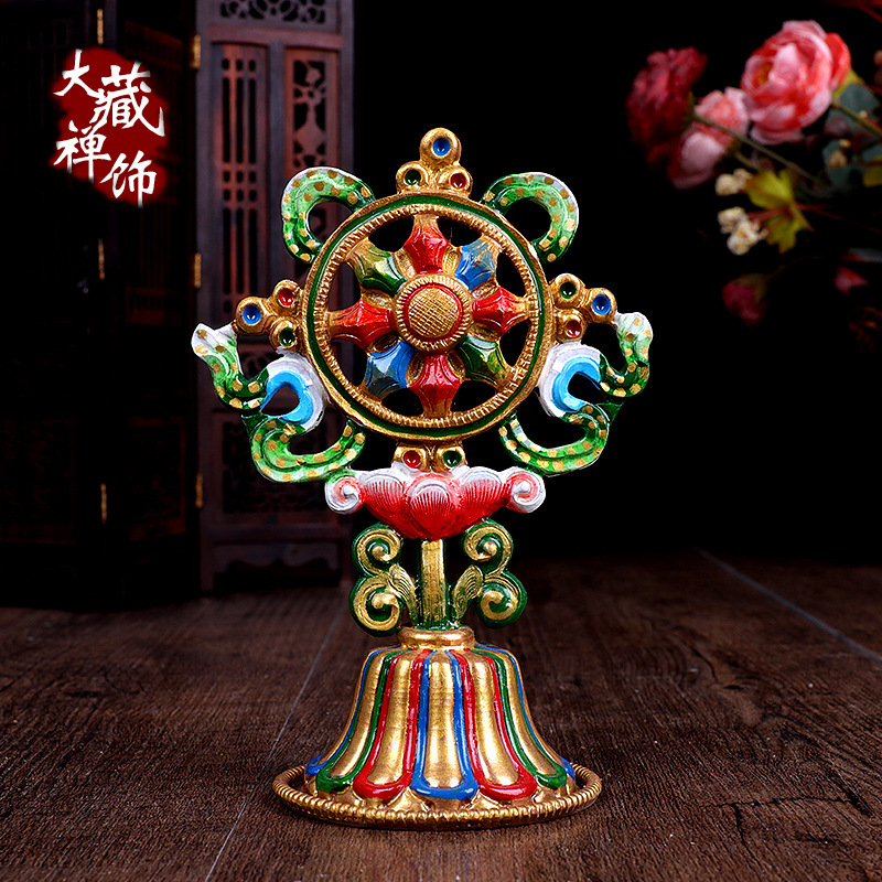 Copper Eight Auspicious Ornaments Gold-plated Xizang Biography Supplies Copper Painted Auspicious Eight Treasures Buddha Hall Home Ornaments 12cm High