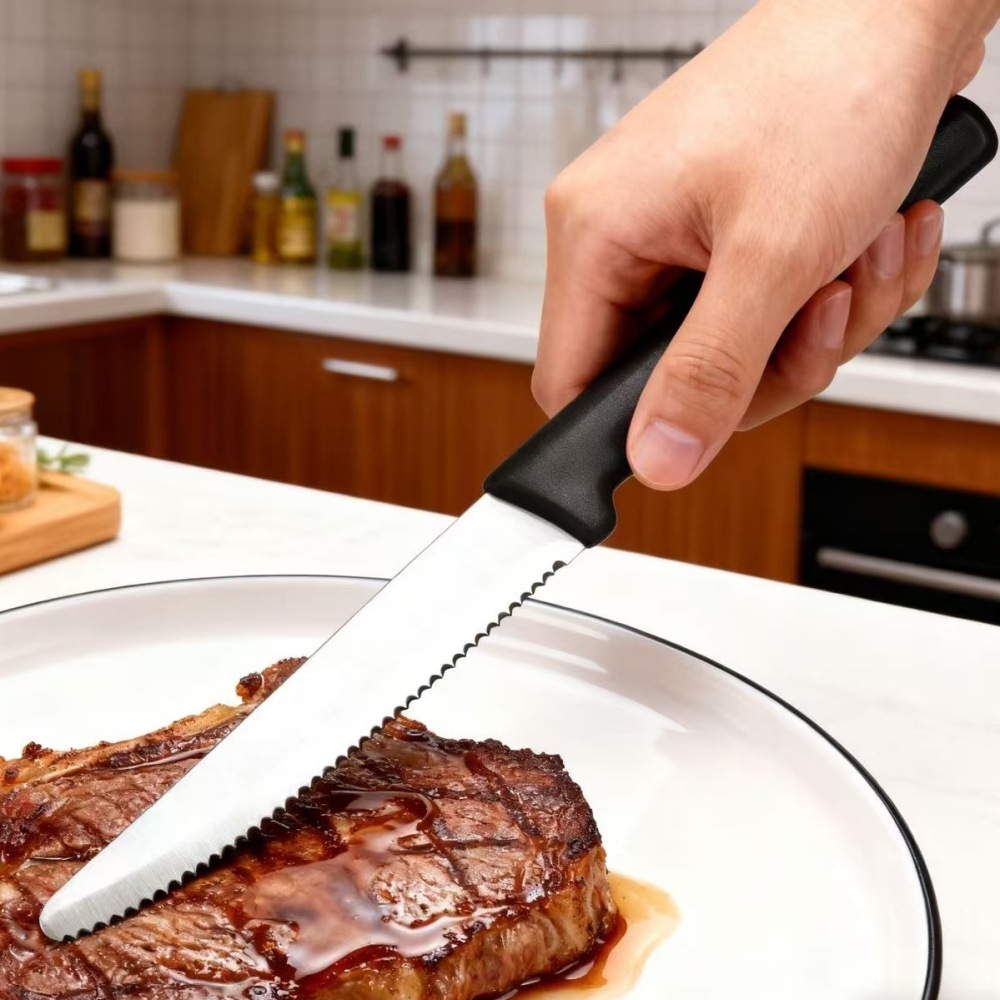 Cross-Border Stainless Steel Steak Knife Serrated Western Food Knife Restaurant Hotel Camping Steak Knife Ready-Made Bread Knife