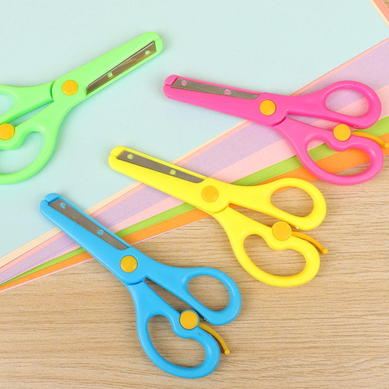 Student Colorful Handmade Paper Cutting Scissors Kindergarten Round Head Plastic Safety Stationery Wholesale