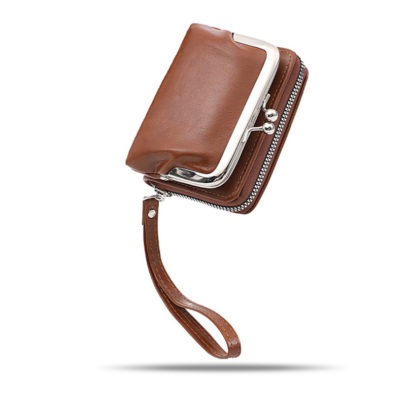 Ready Stock Factory Cross-Border Supply Women's Buckle Coin Purse 4inch Zipper Clip Bag Clutch Bag Retro Bag