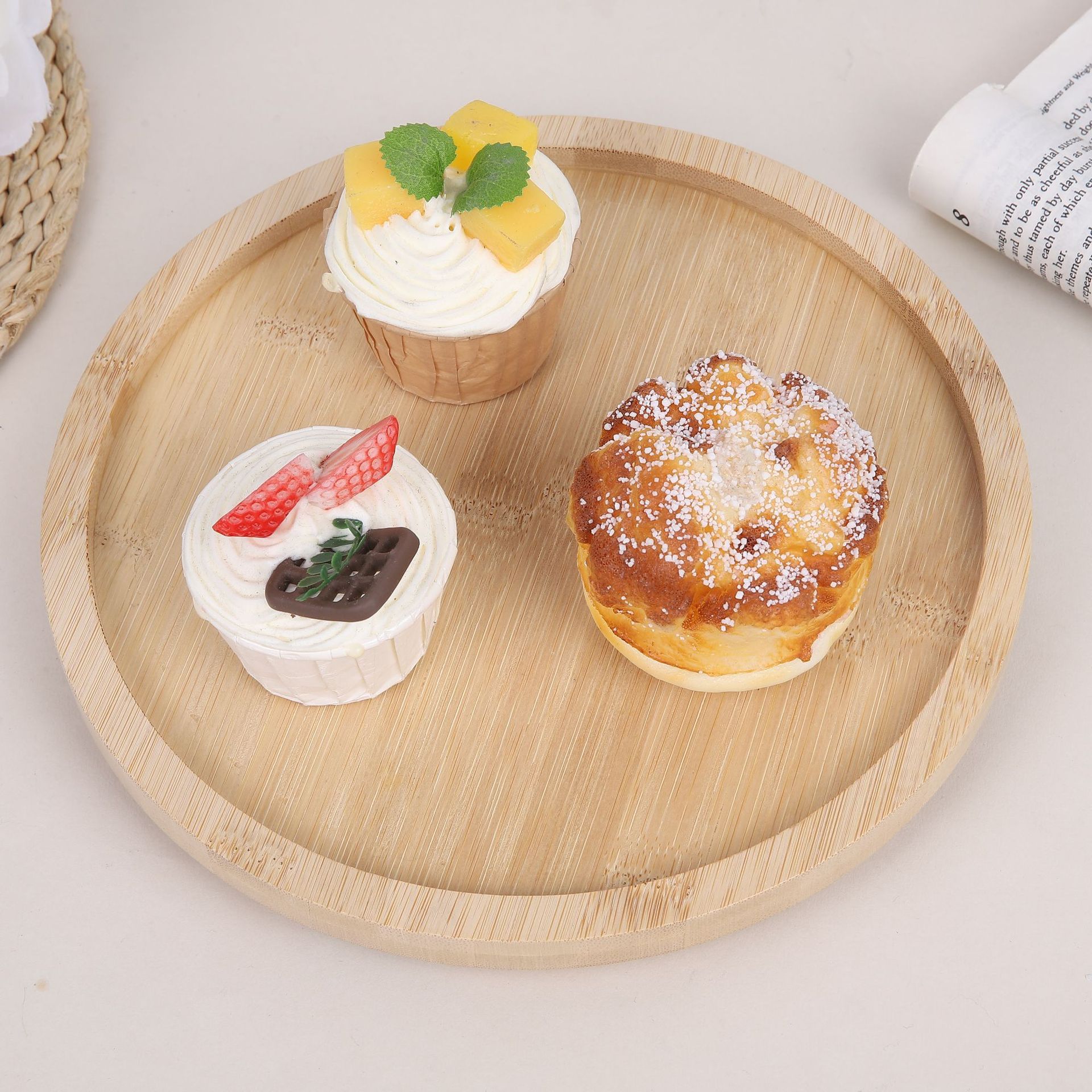 Original Bamboo Wood Color Lazy Sofa Armrest Tray Portable Foldable Sofa Armrest Round Tray Sofa