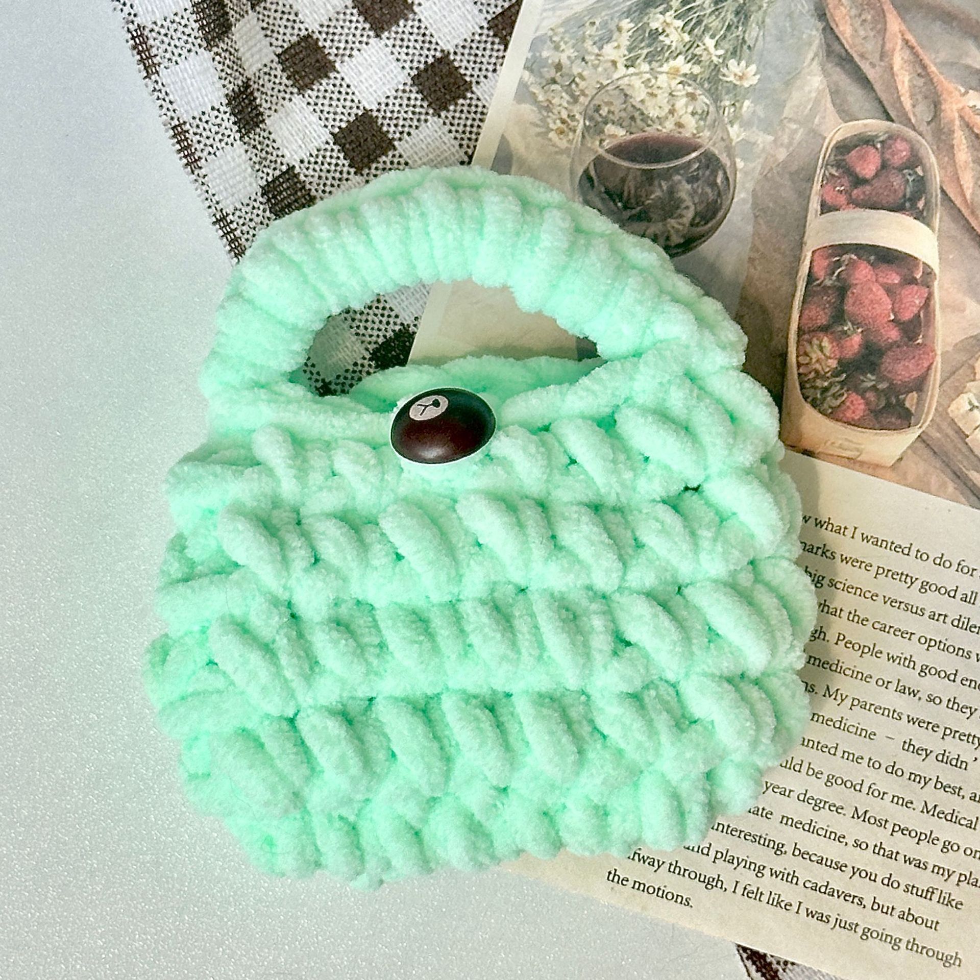 Crocheted Cotton Thread Pure Color Headphone Wool Bag Finished Crochet Hand-Knitted Headphone Bag Bluetooth Headphone Protective Cover Bag