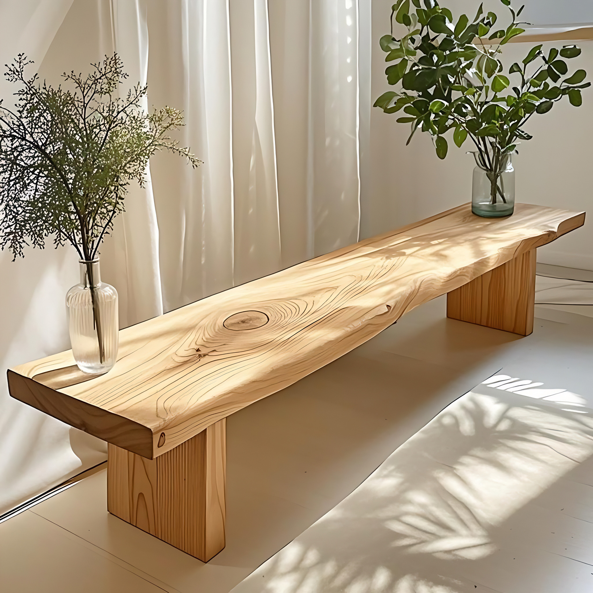 Скандинавская скамья из массива дерева с натуральным краем, ретро скамья в конце кровати, легкая роскошная скамья из бревна для обеденной зоны интернет-знаменитости