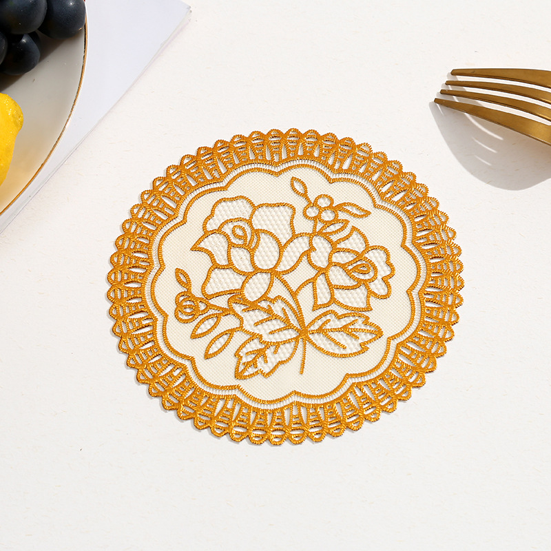 Cross-border round PVC placemat bronzing printed coasters western restaurant table mat decorative heat insulation mat household bowl mat wholesale