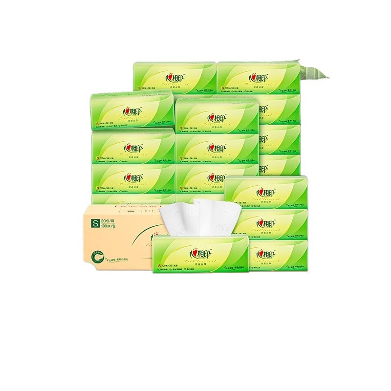 Heart-To-Heart Tea-Themed Tissue Paper, Three-Ply, 100 Sheets, Thickened Facial Tissue, Toilet Paper, Napkins, Wholesale Box for Commercial Use with Embossed Design