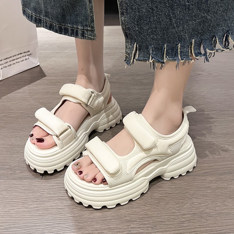 Thick-Soled Lightweight Casual Sandals for Women Large Size 2025 Summer New Velcro Platform Sports Sandals Student Style