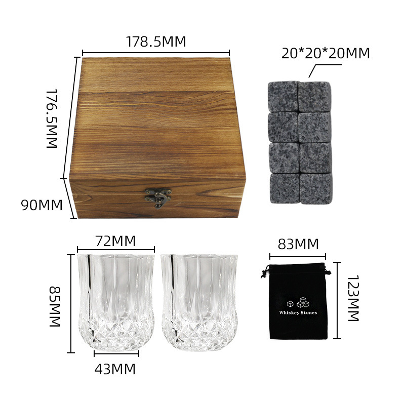 Whiskey Icewine Stone Square Grain Ice Block Stone Ice Cool Stone Small Wooden Box Gift Set Natural Stone Icewine