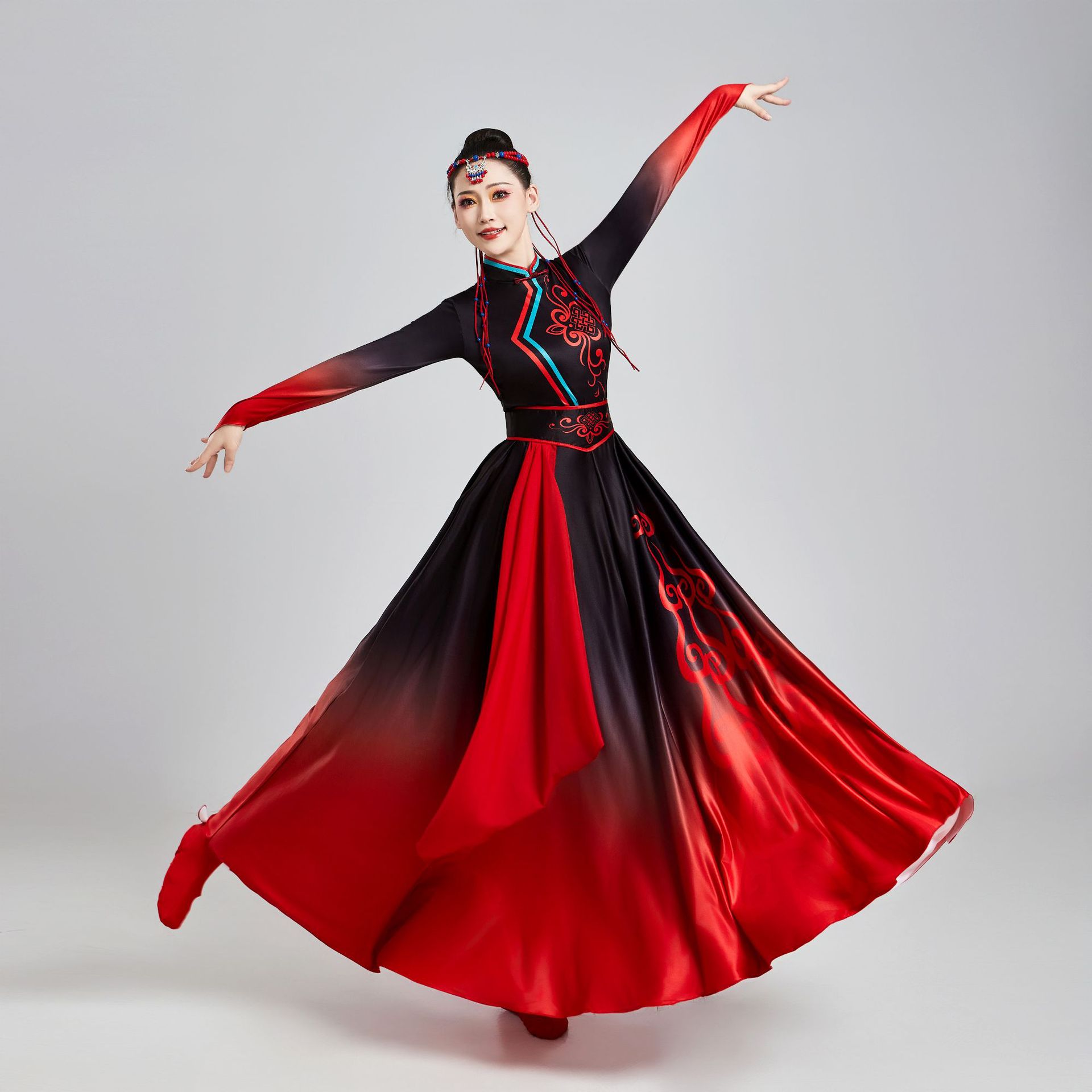 Новое монгольское танцевальное костюмное выступление для женщин, современный этнический стиль, костюм для танца на травянистых равнинах Внутренней Монголии, летний длинный стиль