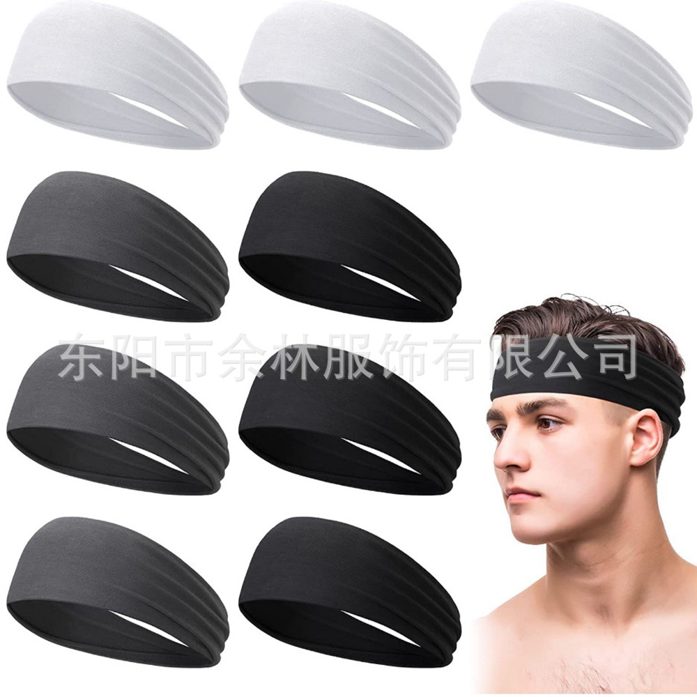 European and American Sports Hair Band Yoga Sweat Absorbing Sweat Guide Band Men's and Women's Running Fitness Headband stretch cotton headscarf solid color hair band