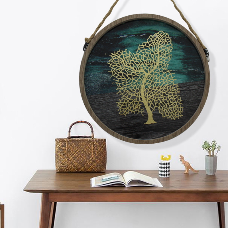Простая круглая настенная картина для столовой, гостиной, декор для сервантов, золотая штамповка, океанский стиль