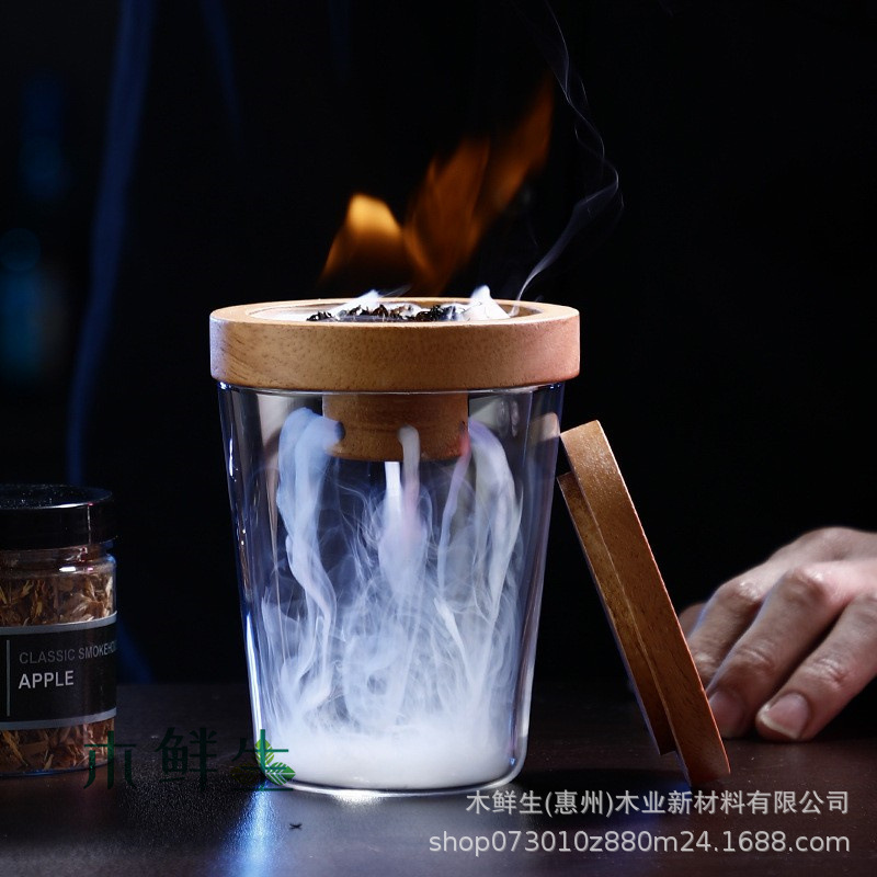 Молекулярный коктейль с деревянной крышкой для бара, креативное смешивание виски, вина, круглой формы, хоккейный лед, ароматная деревянная крышка