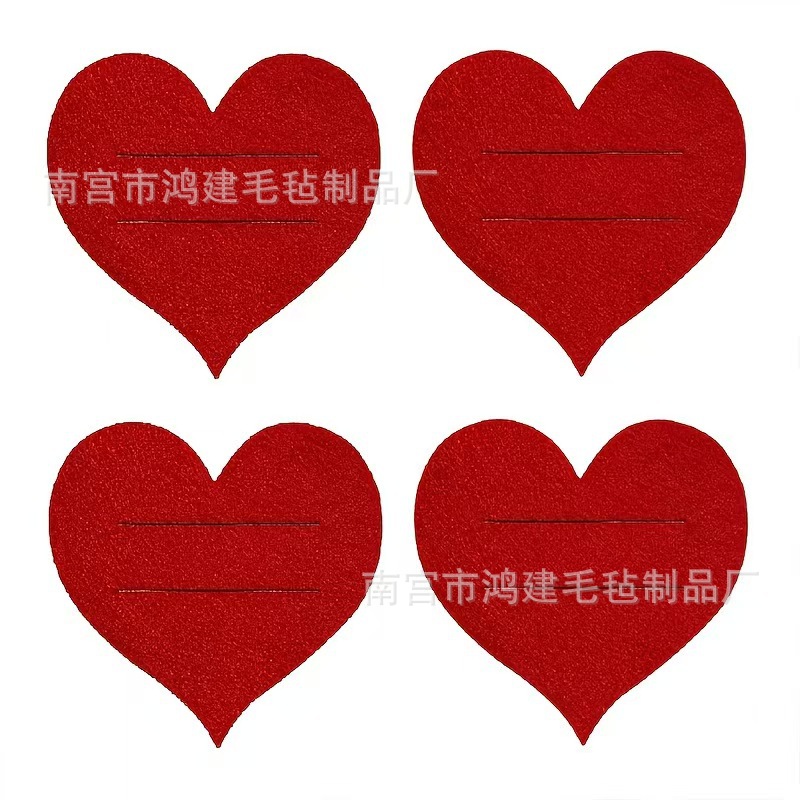 12Pcs Christmas Love Table Mat, Valentine's Day Red Peach Heart Felt Placemat, Suitable for Wedding Season,