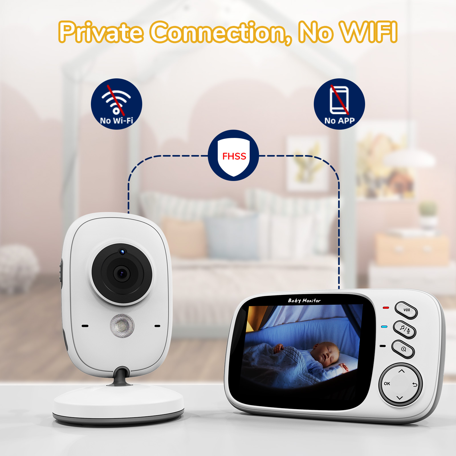 Vb 603-3.2inch Baby Monitor, Real-Time Voice Intercom, Provides Safety Care for Your Baby