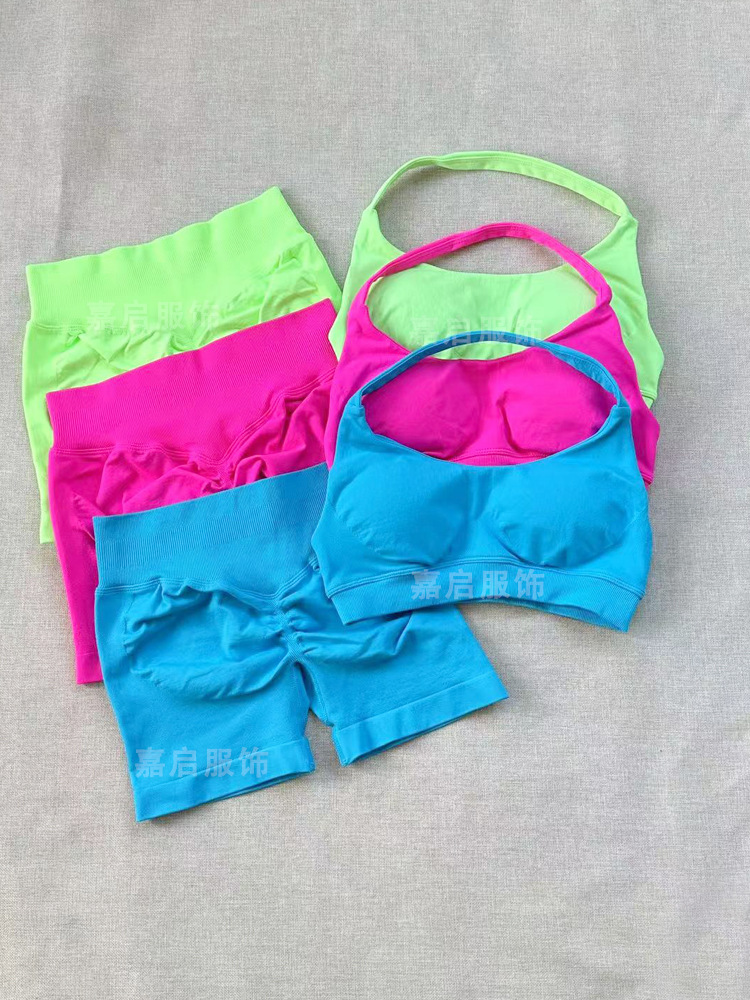 In-Stock Dfyne Same Style High-Elastic Yoga Outfit Halter Bra Shorts Set Seamless Yoga Fitness Set