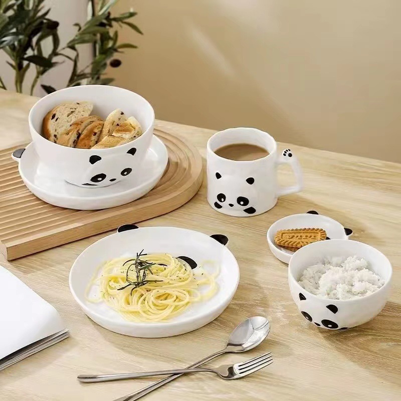 Yuandun Panda Ceramic Tableware Set Cute Bowl and Plate Household High-value Creative Panda Cup Tableware Set
