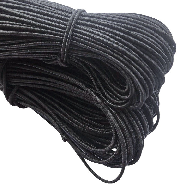 Factory in stock 1MM-17MM black latex elastic rope round elastic band rubber clothing hem hat rope elastic rope