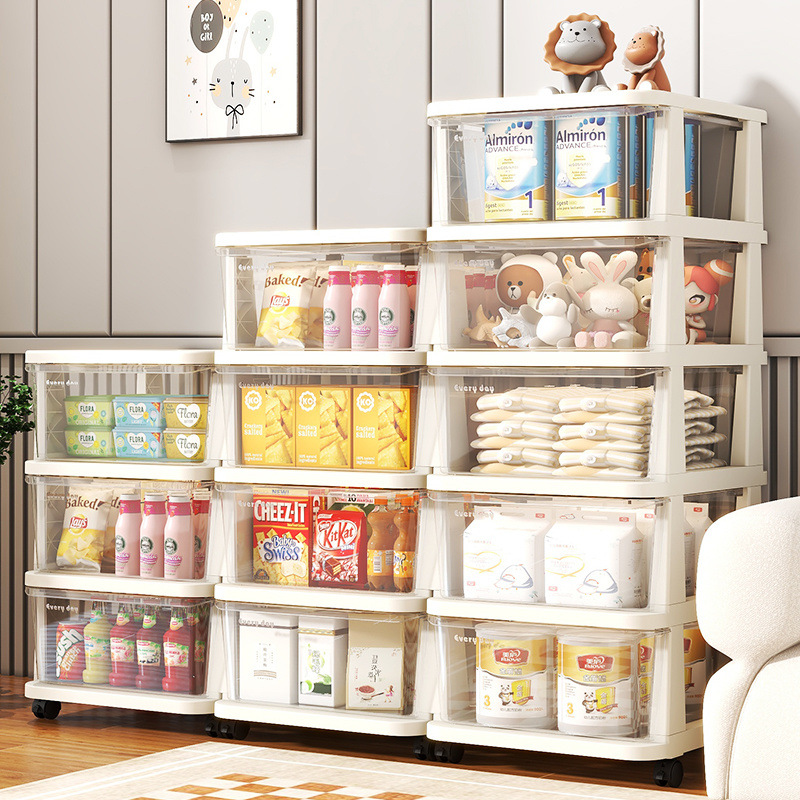 Cream Style Storage Cabinet Drawer Type Children's Toy Cabinet Baby Household Living Room Snack Storage Cabinet Floor Rack
