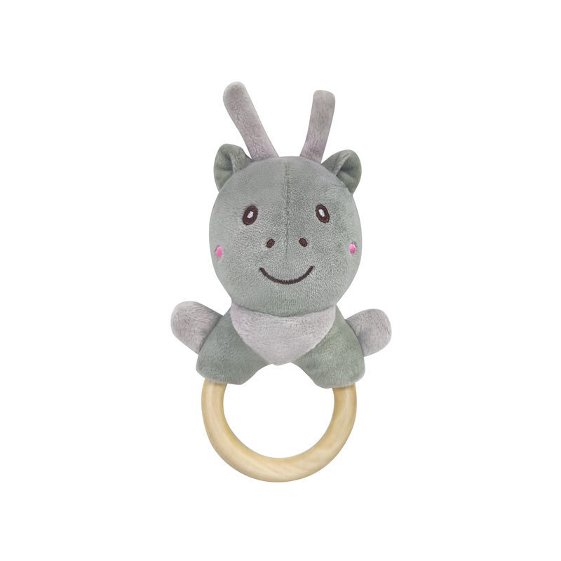 Cute cartoon elephant White Rabbit deer polar bear frog hand-cranking wooden ring educational hand rattle baby plush toy