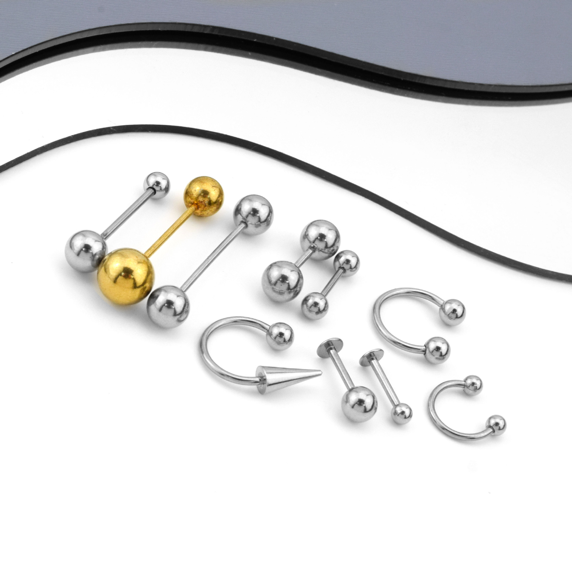 Ювелирные изделия для пирсинга тела из нержавеющей стали с двойным шариком и прямым стержнем, пирсинг языка, пирсинг губ, пирсинг сосков, серьги