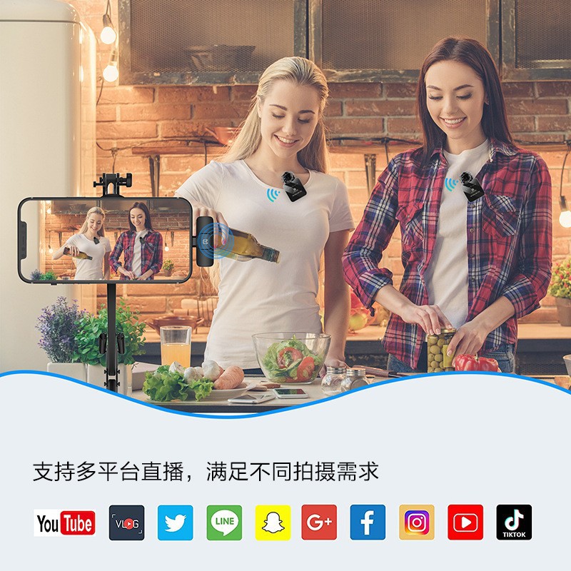 Puluz Wireless Lavalier Microphone for Live Streaming and Recording, Noise Reduction, One-To-Two Computer Camera Microphone