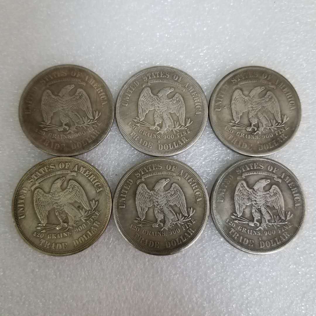 Antique Crafts 6 Pieces of American 1873-1878S Brass Material Brass Silver-Plated Old Silver Dollar Silver Round Export