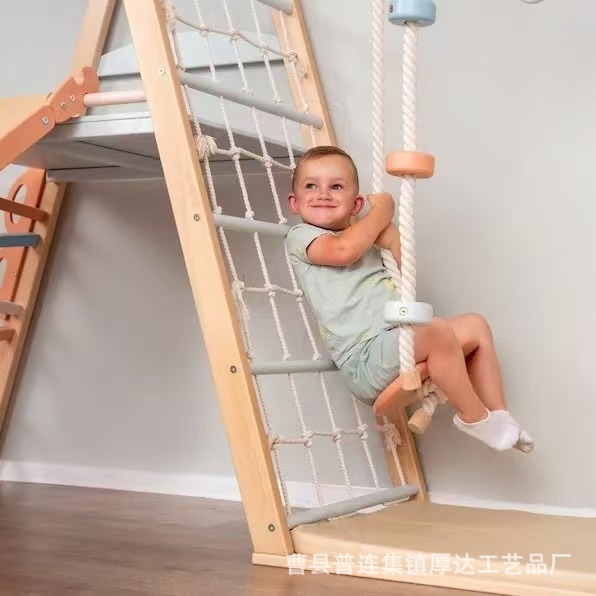 Cross-border Solid Wood Rock Climbing Rack Indoor Game Baby Swing Rack Educational Training Slide Wooden Climbing Rack