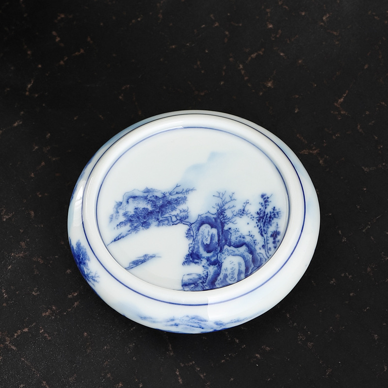 Blue and White Round Teapot Cover Coaster Ceramic Cover Holder Tea Set Accessories Light Luxury Retro