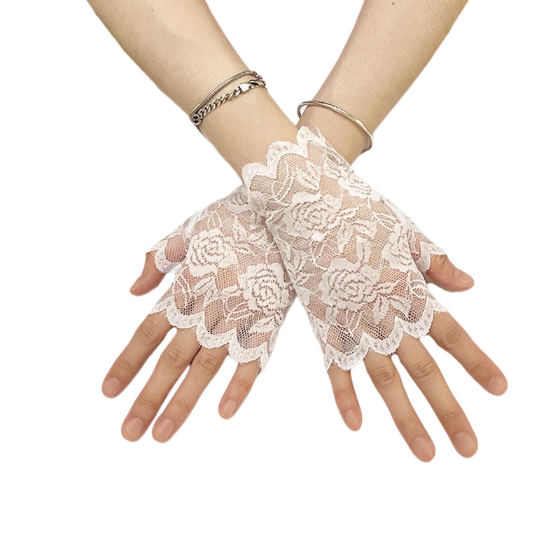 Women's Lace Fingerless Gloves Short Floral Lace Driving Sun Protection Gloves Wedding Party Formal Performance Gloves