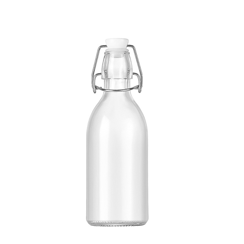 Le buckle glass bottle transparent sealed round square buckle glass bottle juice enzyme wine bottle homemade fruit wine white wine