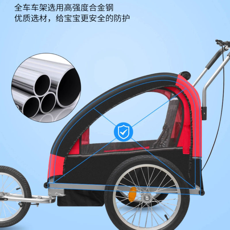 Bicycle Rear-Mounted Folding Trailer Cart Cycling Mountain Bike Equipment Kidsren's Two-Seater Hiking Family Cart Orange