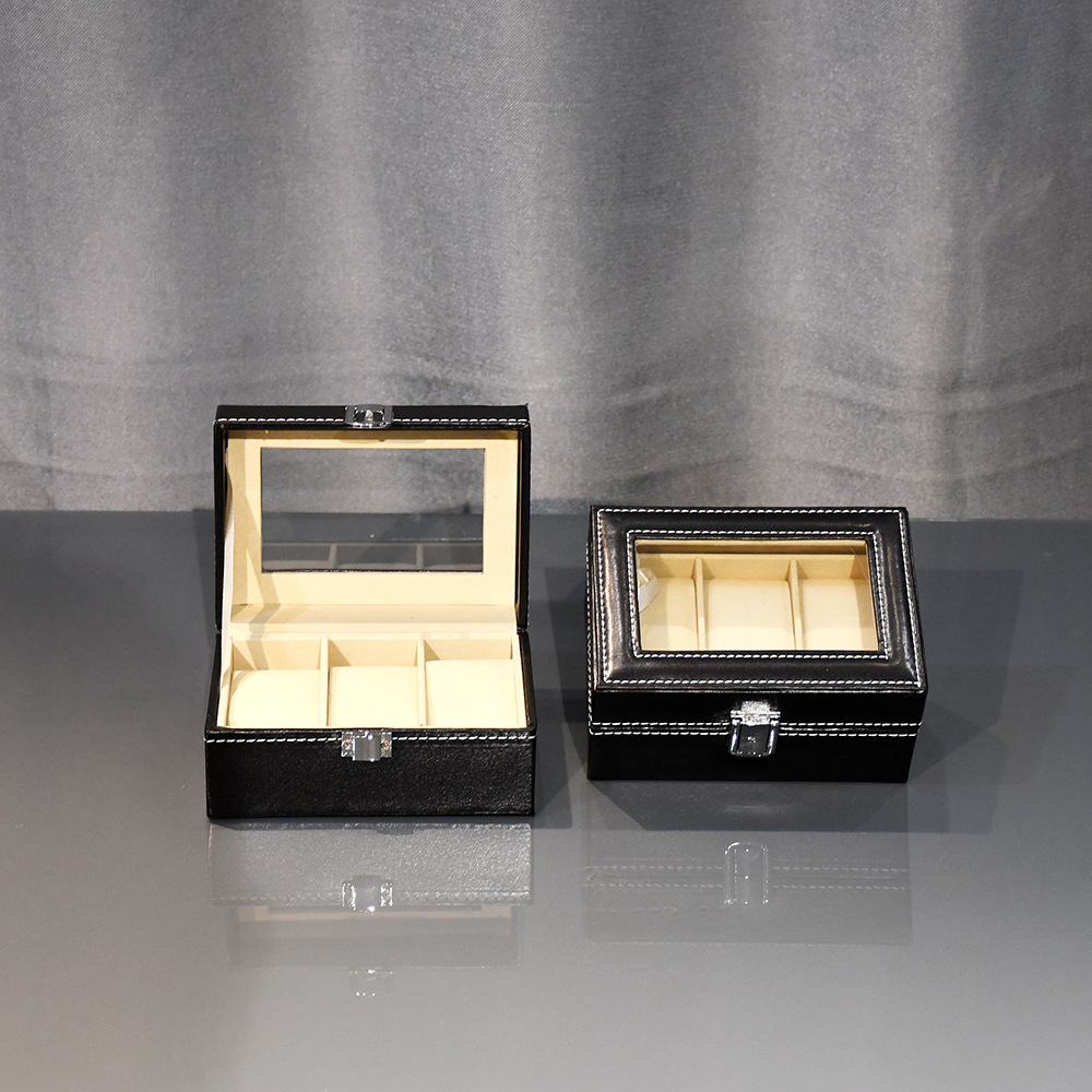 Watch Box Wholesale High-End Watch Leather Box Packaging Box Spot Leather Watch Transparent Window Storage Display Box