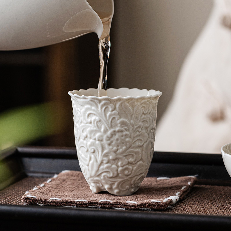 Plant Gray Three-Legged Peony Scent Cup Ceramic Tea Cup Master Cup Single Cup Kung Fu Tea Set Drinking Tea Cup Tea Cup