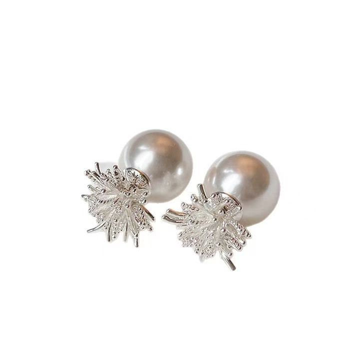 2025 New Popular Style Front and Rear Silver Fireworks Pearl Earrings High-End Accessible Luxury Earrings Elegant Earrings