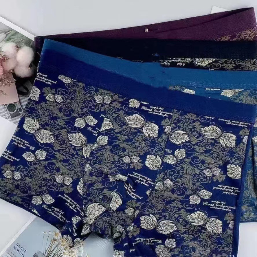 Solid Color Printed Cotton Mid-Waist Comfortable and Breathable Men's Boxer Briefs