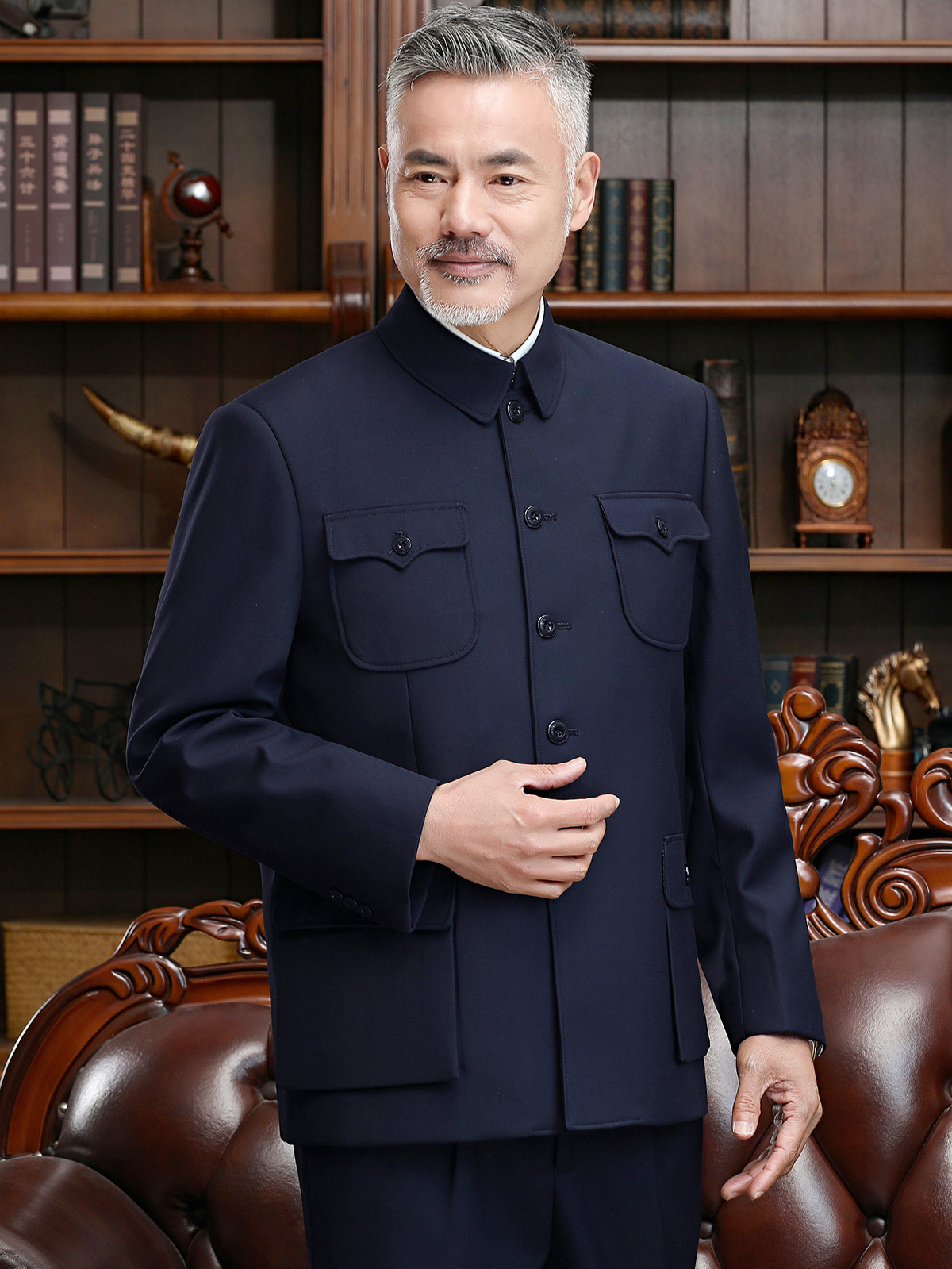Middle-Aged and Elderly Men's Spring and Autumn Chinese-Style Suit with Fleece Lining, Thickened Tang Suit, High-End Performance Outfit