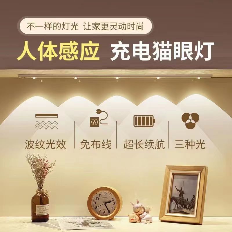Сенсорный ночник в форме кошачьего глаза для гостиной, винного шкафа, витрины, трехцветный, умное диммируемое освещение