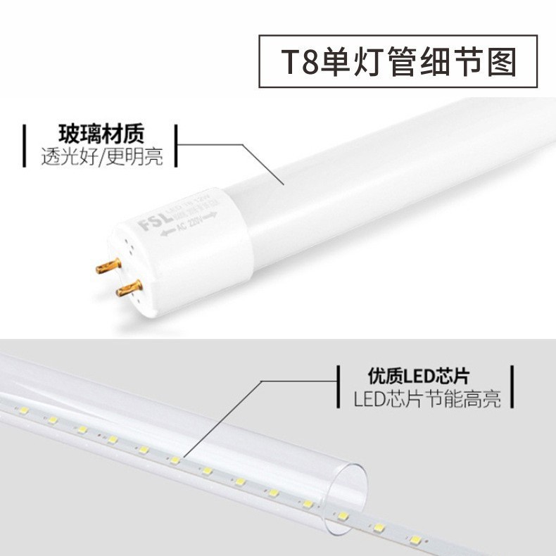 Fsl Foshan Lighting T8Led Double-Ended Power Supply Household Glass High-Transparency Lighting Tube 1.2m Energy-Saving Special Price