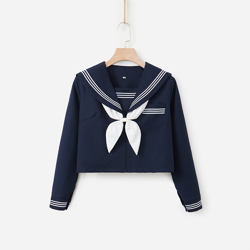 Orthodox Japanese JK Uniform Improved Cyan SanBen Navy Wind College Skirt suit Basic Long Sleeve Sailor Suit for Women